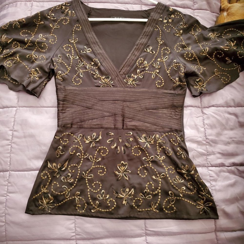 VILLA Kimono Blouse w/ Embroidering SZ XS